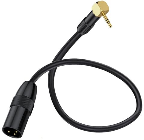 Dx Anlge 90 gradi 3,5 mm su cavo XLR, da XLR a 3,5 mm, microfono Aux Cbale, non bilanciato da 1/8 mini jack stereo a XLR maschio adattatore per cellulare, laptop, altoparlante, mixer (50 cm)