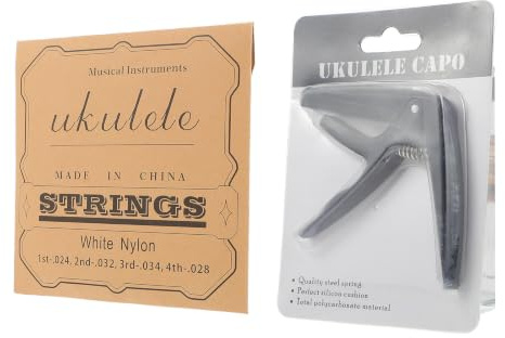 ifundom Langlebiges Gitarrensaiten Satz mit 4 Weißen Nylon Saiten und 1 Schwarzem Kapodaster Einfach zu Benutzen für Klassische Gitarre Zubehör