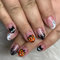DMQ Almond Halloween Press on Nails, 24Pcs French False Nails, Black Tip French Halloween Fake Nails with Ghost, Bat and Pumpkin, Oval Stick on Nails with Glue for Women Girls Halloween Nails Art