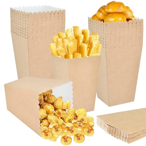 GOMETY 100 Stück Popcorn Tüten, Papiertüten mit Wellendesign, Offener Eingang, Lebensmittelecht, Braun, Einweg, 9.9 cm x 6.3 cm x 13.6 cm, Für Partys, Picknicks, Filmabende, Hochzeitsgeschenke