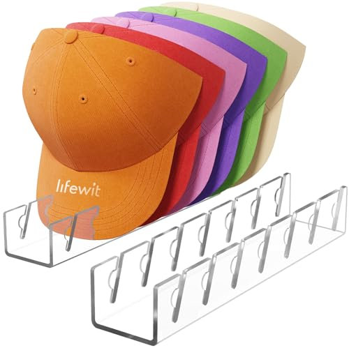 Lifewit Cap Halter, 2 Stück Kunststoff Kappen Organizer, Cap Aufbewahrung Fasst 14 Hüte, Desktop Cap Halterung, Kappenhalter für Schlafzimmer, Kleiderschränke, Kommoden und Wände, Transparente
