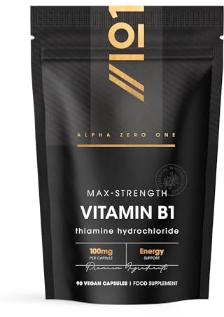 Vitamin B1 Thiamin 100mg – 90 Vegan Capsules – Contributes to Normal Functioning of the Nervous System – Resealable and Recyclable Pouch by Alpha01
