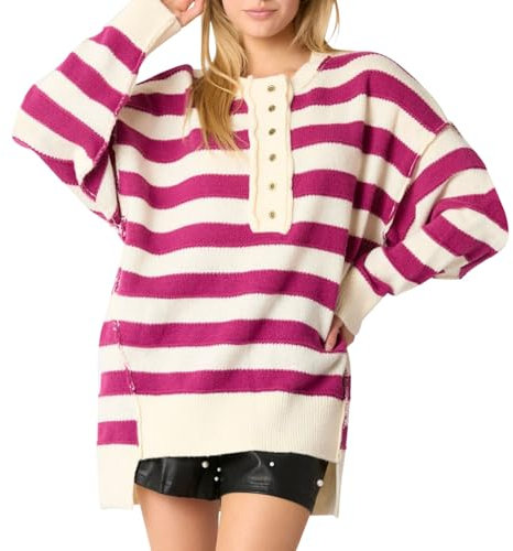 Hkdjaess Women Oversized Striped Color Block European And American Long Sleeve Jacket Sweater Women's Benton Springs 1/2 Snap Pullover Crew Neck Sweatshirt Casual Loose Pullover Y2K Top