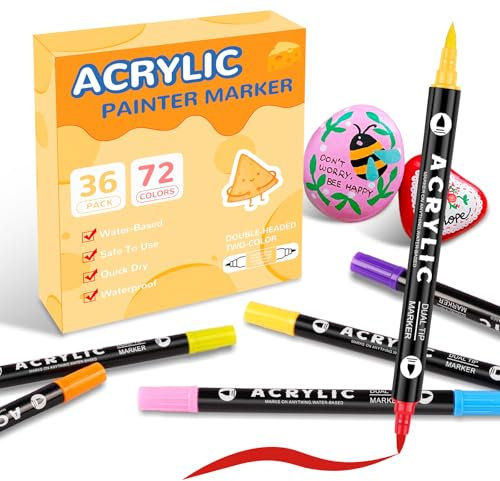 colpart Dual-Tip 72Color Set Acrylstifte für Steine wasserfest-Ostereier zum Bemalen Doppelendige Acrylic Paint Permanent Marker Stift Für Eier Färben Kunststoff Glas Holz Keramik Metall Leinwand