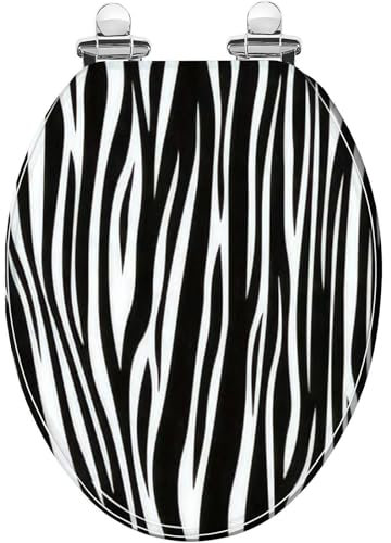 Soft Close Toilet Seat, Resin Materials, Adjustable Hinge Toilet Lid Cover with Quick Release for Easy Cleaning, Toilet Seats for O/V/U Shape(Zebra print)
