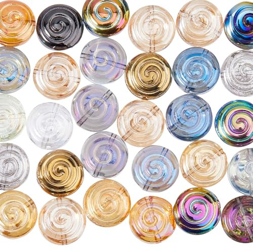 Hobbspring Millefiori Lot de 50 perles d'espacement galvanisées plates et rondes en verre transparent Millefiori Perles tchèques en forme de cocargot pour la fabrication de bracelets