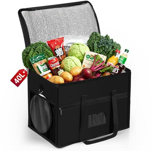 Large Cool Bag, 40L Insulated Cooler Bag, Reusable Grocery Shopping Bags, Foldable Soft Cooler with Reinforced Handles - Thermal Food Delivery Bags for Picnic,Beach, Travel, Camping, BBQ