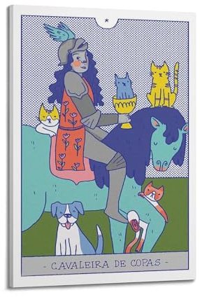 YQXTRB Tarot Minor Arcana Knight of Cups Grüne Punkte Pixel-Stil Mädchen reitet ein Pferd Poster dekorative Malerei Leinwand Wandkunst Bild 50 x 75 cm