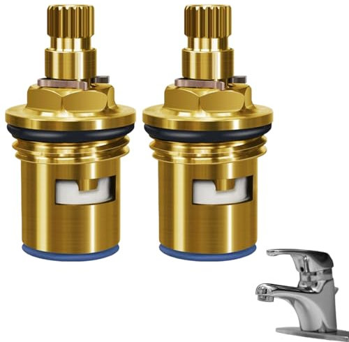 2PCS Replacement Tap Valves Kitchen Mixer tap Cartridge Replacement Brass Ceramic Stem Disc Cartridge Faucet tap Cartridge Replacement 1/4 Turn for Bathroom Kitchen