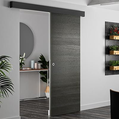 OPTIMUM Système Porte Coulissante avec Cache Rail – Rail Discret avec Bandeau Seul – Rail Gris Carbone Porte Coulissante Esthétique et Invisible