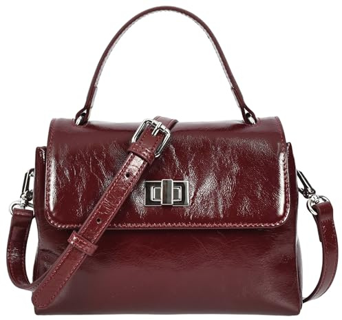 Women's Vintage Style Leather Patent Finish Small Top Handle Crossbody Handbag HLG044