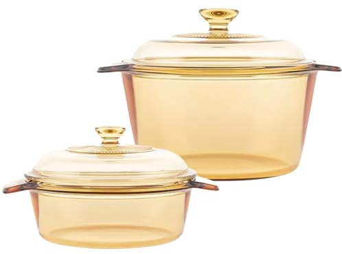 Glas-Keramik-Kochtopf-Set 1L + 3L - Hitzebeständiges transparentes Glas-Kochgeschirr für Herd, Backofen, Mikrowelle & Spülmaschine (2-teilig)