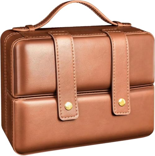 Cigarol Cigar Humidor, Leather Cedar Wood Lined Cigar Case, Portable Travel Humidor Cigar Box with Humidifier and Handbag, Double-Opening Cigar Box for 7 Cuban Cigars, Great Gifts for Men
