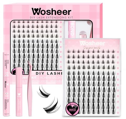 Wosheer Cluster Lashes Kit Lashes Individual Cluster Kit Manga Lash Clusters with Bond and Seal&Remover D Curvature Anime Lashes DIY Eyelash Extensions Kit (8-18MM, Matte Kit)