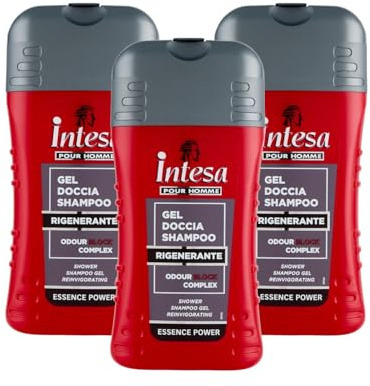 INTESA POUR HOMME | Gel Doccia Shampoo Odour Block 3x250mL | Rigenerante, con Odour Block Complex