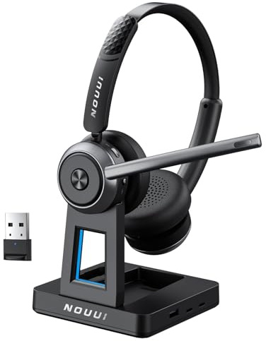 NOUUI Wireless Headset with Mic for Work, 65Hrs Working Time Wireless Headset with Microphone, Bluetooth Headset with Microphone from Home/Computer/Call Center/Teams
