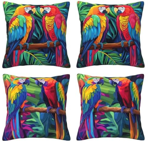 Kissenbezug 40x40 Samt Papagei Kissenbezüge 4er Set Dekorative Sofakissen Couchkissen Dschungel Vogel Sofa Kissen Kissenhüllen mit Verstecktem Reißverschluss für Schlafzimmer Wohnzimmer -LI686
