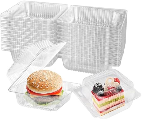 100pcs Cake Slice Boxes for Portions, Individual Cake Containers with Lids | Clear Cupcake Boxes for Sandwiches, Pies, Salad, Cheese (Rectangle)