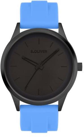 s.Oliver Herrenuhr mit Silikonband - 44 mm - Unisex Silikonuhr für Herren - analoge Armbanduhr mit Quarzwerk - hoher 3 ATM wasserdicht - Kratzfest