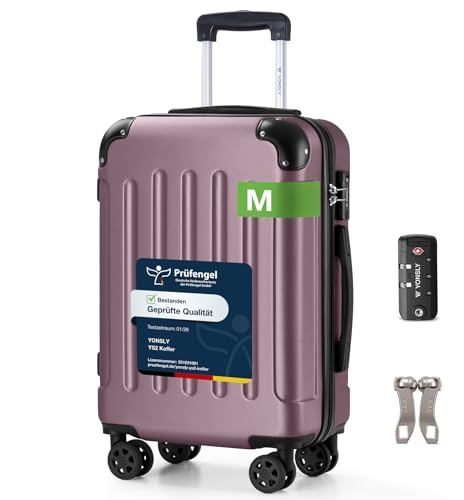 YONSLY Suitcase, TSA-Schloss YKK-Reißverschluss Reisekoffer, Hartschalenkoffer, Gepäck Trolley, Kabinenkoffer, 4 Rollen Rollkoffer Handgepäck (Rose Rot, M)