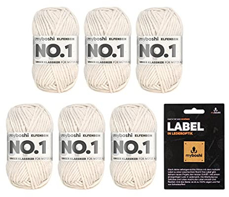 myboshi No.1 Wolle zum Häkeln und Stricken, Schnellstrickgarn, inkl. Label, Strickwolle, Häkelwolle, mulesing-frei, Ll. 55m /50g, 30% Wolle (Merinowolle) Beige (Elfenbein), 6 Knäuel