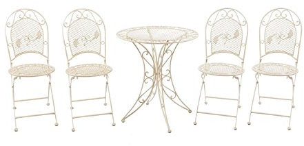 aubaho Set Garnitur Garten Tisch und 4 Stühle Eisen Gartenmöbel Antik-Stil Creme Weiss