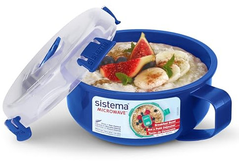 Sistema Microwave Breakfast Bowl | Round Microwave Container with Lid | 850 ml | BPA-Free | Assorted Colours | 1 Count