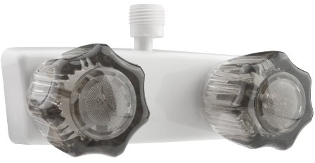 Dure Faucet - Valve pour Robinet de Douche de dérivation Caravane, Poignées en Acrylique fumé, pour : véhicules récréatifs, caravanes, Camping-Car 2-Hole 4 Installation Blanc