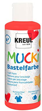 KREUL 24105 - Mucki Bastelfarbe für Kinder, 80 ml in rot, Kindermalfarbe auf Wasserbasis, parabenfrei, glutenfrei, laktosefrei und vegan, auswaschbar, vermalbar mit Pinsel und Schwamm