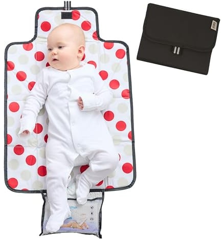 Polar Gear Baby Changing Mat – Compact, Wipe-Clean Mat for Newborn Babies and Toddlers – Travel with Pocket – Soft, Padded and Foldable – Polka Dot