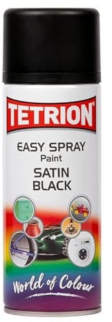 Tetrion Easy Spray Satin Black Paint 400 ml Aerosol Quick-Drying Versatile Interior & Exterior Lacquer.