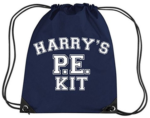 Sporttasche für Kinder, personalisierbar, mit Namen in Varsity Schriftart, Polyester, mit Kordelzug, Marineblau