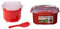 Sistema Microwave Reiskocher, 2,6 l, rot/transparent & Microwave Dampfgarer, mittelgroß mit herausnehmbarem Korb, 2,4 l, rot/transparent