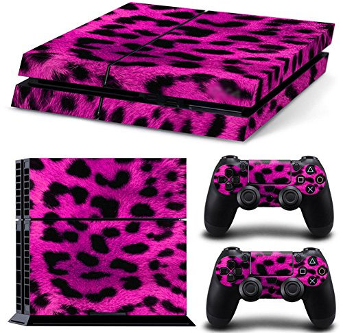 DOTBUY PS4 Skin Aufkleber Sticker Design Folie schützende Haut Schale für Sony Playstation 4 Konsole und 2 Dualshock Controller (Fell Leopard Pink)