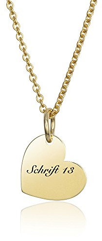 MATERIA Damen Halskette mit Gravur Anhänger Herz Gold 925 Silber vergoldet 42-45cm mit Geschenk-Box #KA-442, Schrifttyp:Schrifttyp 13