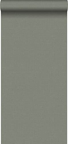 ESTAhome Tapete Leinen-Optik Olivgrün - 148746-0,53 x 10,05 m