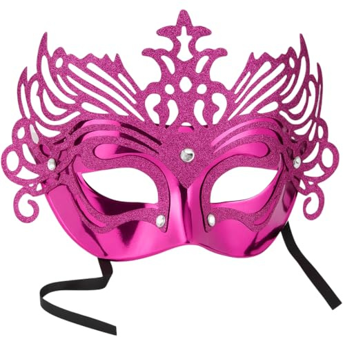 Masque fuchsia pailleté vénitien femme théâtre noble costume carnaval Halloween déguisement élégant accessoire cadeau