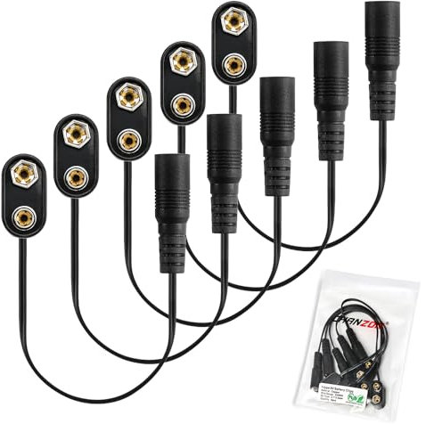 Chanzon UL Wires 9v Feamle Connector Battery Clip Converter 9 volt Eliminator Adapter Supply Plastic I type 5Packs Connection