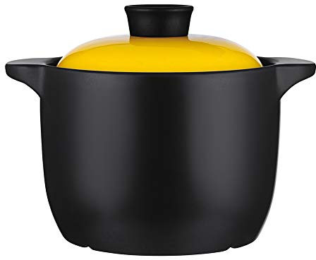 Hogar Braising Pan Cocotte,Coreano Guisada Cerámica Cazuela,Calor-resistente No-palo Cacerola Con Lid Amarillo 4 Litros