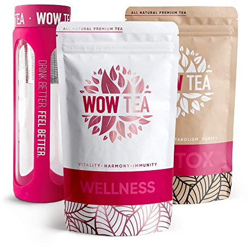 WOW TEA Еntgiftungskur Tee Set: Detox Tee | Premium Tee Set zum Abnehmen | Bester Gewichtsverlust und Detox-Grüner Tees Bio + Infuser Teeflasche | 300g, Made in EU