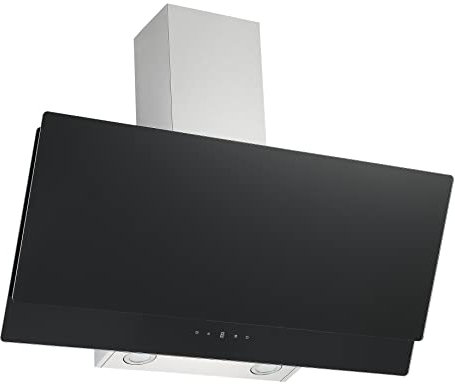 Respekta Dunstabzugshaube kopffrei / Dunstabzugshaube schräg 90 cm / Edelstahlgehäuse mit Glasschirm in Schwarz / Abluft - und Umluftfunktion / CH77090SA / A / 53–66 dB