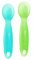 ChooMee Baby Spoons, FirstSpoon | Baby Led Weaning | Scoop and Catch Tiny Bites | Pediatrician Approved Stage One Learning Utensil, 100% Silicone Chew Friendly Material, BPA Free | 2 CT | Aqua Green