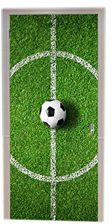 A.Monamour Türtapete Selbstklebend Türfolie Türposter 3D Draufsicht Auf Fußballfeld Mitte Und Fußball Grüngras Vinyl Folie Türdeko Tapete Wandbild Türaufkleber Türtattoo 77 x 200 cm