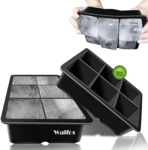 Walfos Groß Silikon Eiswürfelform 2 Stück Eiswürfelschalen Silikon mit Leicht Entformbare & BPA-freie Würfel Eiswürfel Form für Whisky, Cocktails, Saft, Schokolade, Süßigkeiten