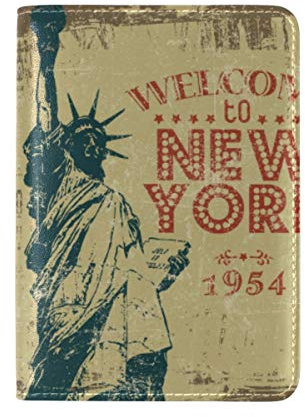 Antica Statua Di New York Copertura del Titolare di un Porta Passaporto Custodia in Vera per Viaggio Pelle Uomo Donna