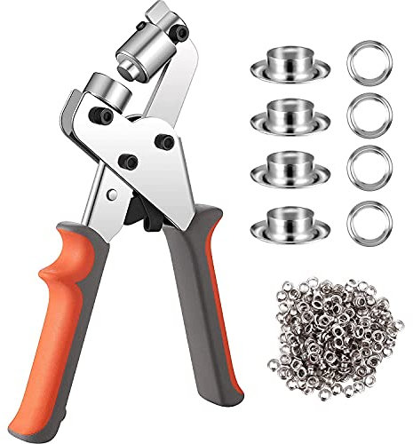 AnMeelin Tragbares Ösenzangen Set, Professionelle Ösenzange + 100 Aluminium Ösen (Innen 10 mm), verwendet für Leder, wasserdichtes Tuch, Papiertüten und PVC