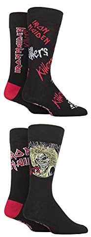 SockShop Herren Iron Maiden Exklusiv Geschenkbox Rockmusik and Schwermetall Baumwollsocken Packung mit 4 Schwarz 46-48