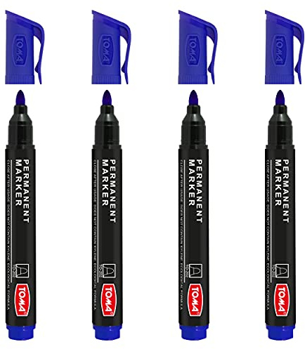 Permanent Pen - Permanent Marker - Waterproof, Can be used on Various Surfaces - Safe for Health and Environment - Fibre Tip 2.0 mm (Blue, Pack of 4)
