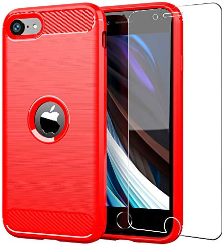 Folmeikat iPhone SE 2020,iPhone 8,iPhone 7 Phone Case, With Screen Protector Shockproof Crystal Clear Hard Bumper Slim Protective iPhone for iPhone SE 3 2022 Case 4.7 (iphone 8 Red)