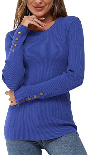 Newshows Women's Jumpers for Women UK Crew Neck Long Sleeve Tops Ladies Fit Knitted Warm Sweater Sapphire Blue